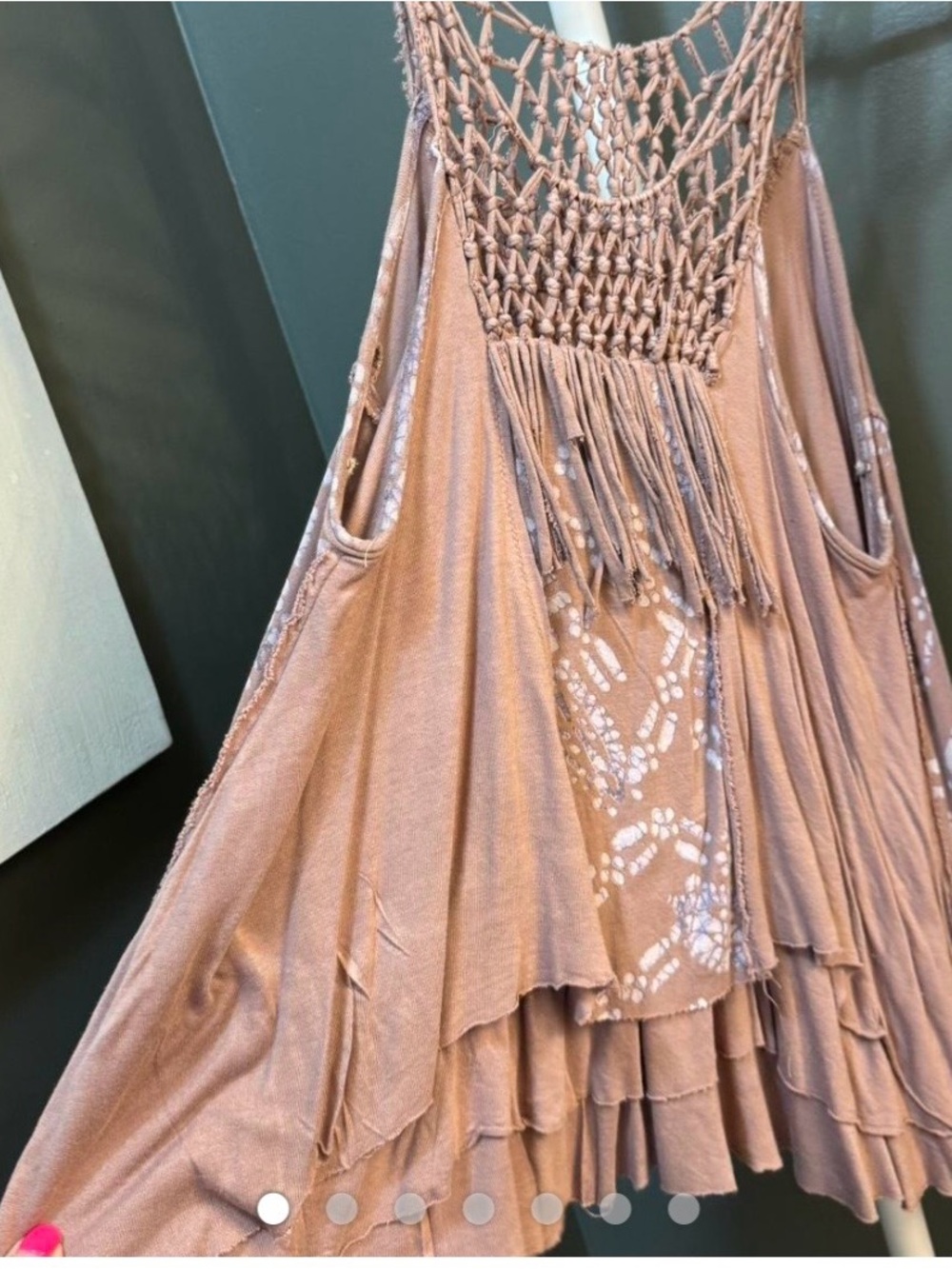 Free People Macramรฉ Fringe Layered Asymmetrical Top - Tan